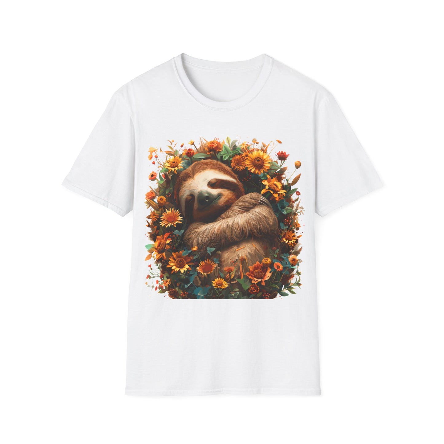 T-Shirt - Sleeping Sloth & Flowers