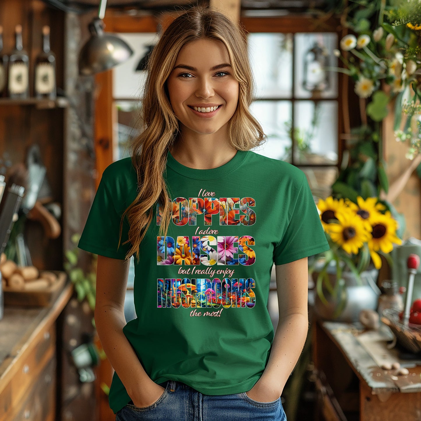 T-Shirt - Poppies Daisies Mushrooms