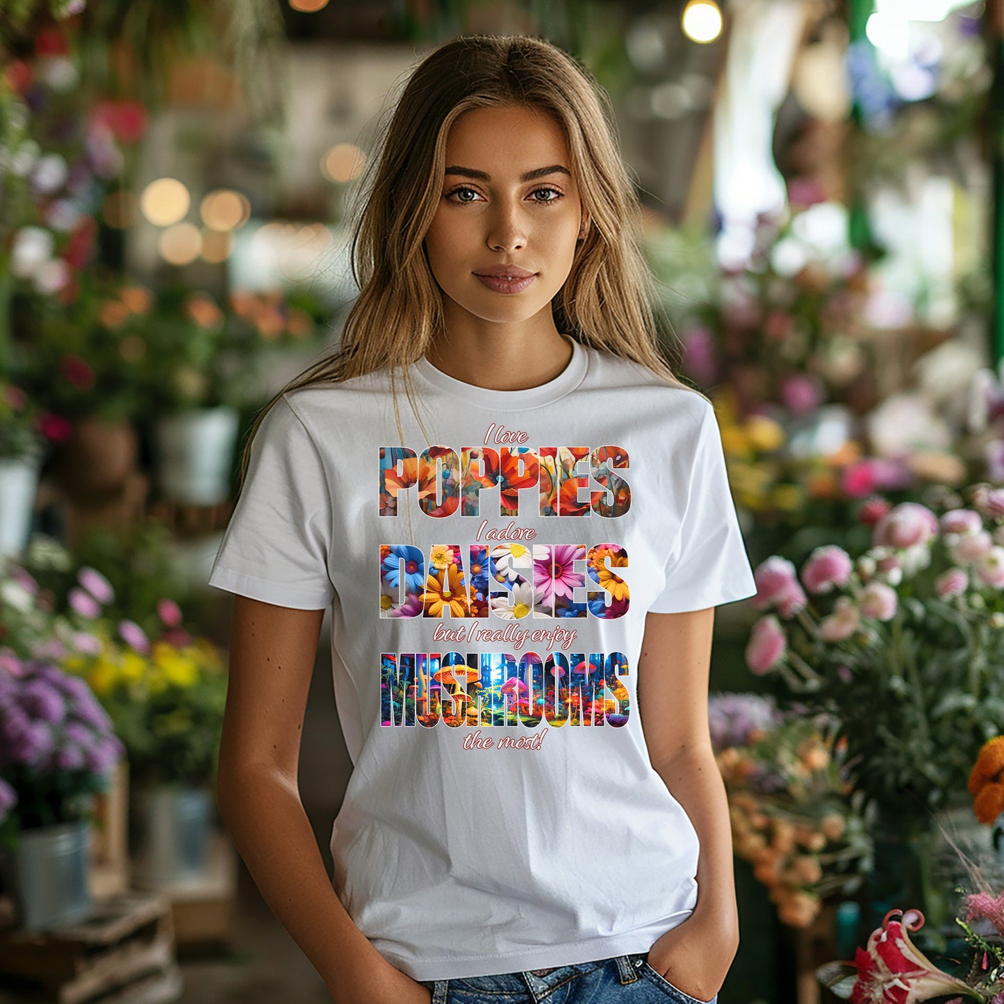 T-Shirt - Poppies Daisies Mushrooms