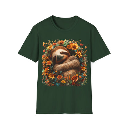 T-Shirt - Sleeping Sloth & Flowers