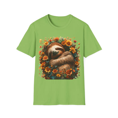 T-Shirt - Sleeping Sloth & Flowers